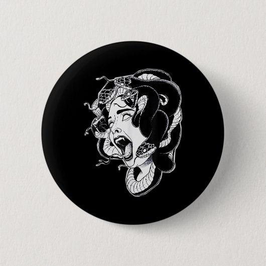 Medusa Blackwork Tattoo Flash Ronde Button 5,7 Cm (Voorkant)