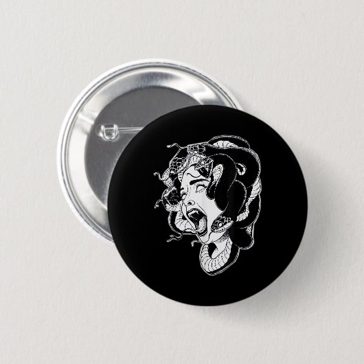 Medusa Blackwork Tattoo Flash Ronde Button 5,7 Cm (Voorkant /achterkant)