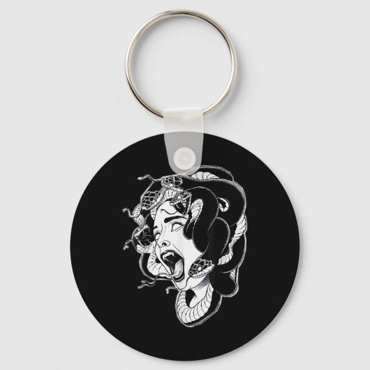 Medusa Blackwork Tattoo Flash Sleutelhanger (Voorkant)