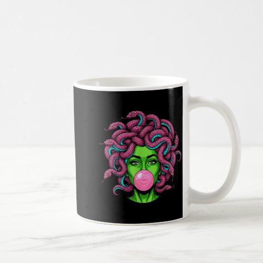 Medusa Blowing Bubblegum P Art Mythology Design  Koffiemok (Rechts)