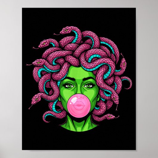Medusa Blowing Bubblegum P Art Mythology Design  Poster (Voorkant)
