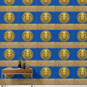 Medusa en Griekse Key Gold op BLUE Designer Behang