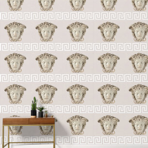 Medusa en Griekse Key Neutral op Beige Designer Behang