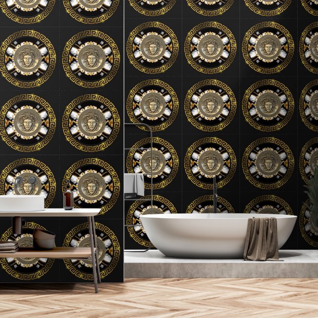 Medusa en Griekse Meander Sleutel Ontwerper Behang (Badkamer)