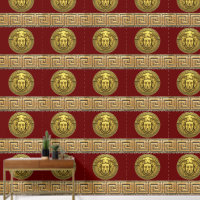 Medusa en Griekse Sleutel Goud op Bourgondië