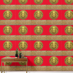 Medusa en Griekse Sleutel Goud op RODE Designer Behang