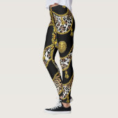 Medusa Exotica Leopard en Gouden Tassel Zwart Leggings (Links)