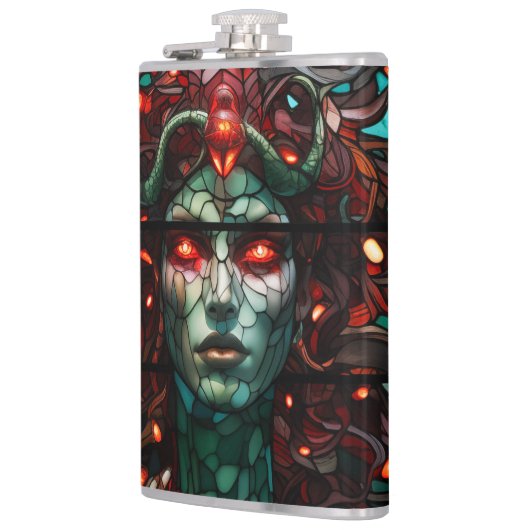 Medusa - Glas in lood venster Tiffany stijl Heupfles (Links)