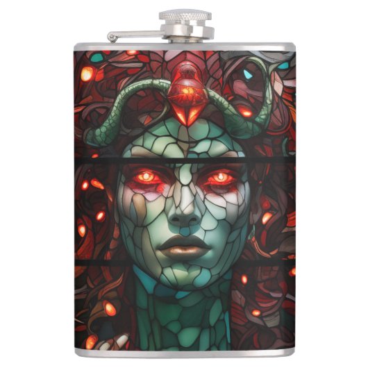 Medusa - Glas in lood venster Tiffany stijl Heupfles (Voorkant)