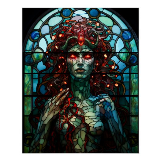 Medusa - Glas in lood venster Tiffany stijl Perfect Poster (Voorkant)