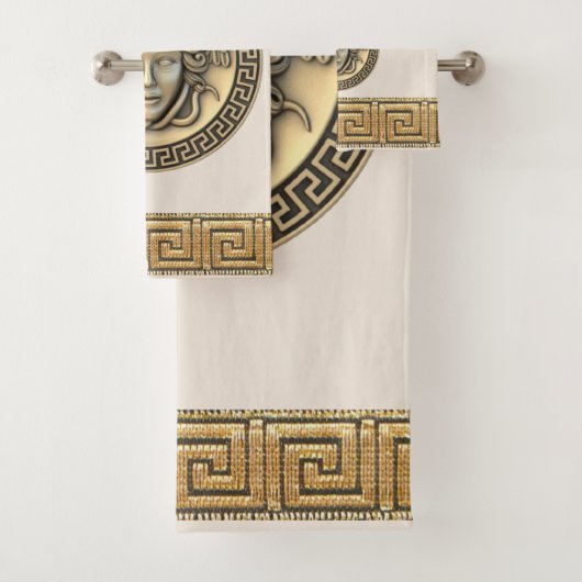 Medusa Golden Gorgon Griekse Sleutel BEIGE Bad Handdoek (Insitu)