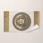 Medusa Golden Gorgon Griekse Sleutel BEIGE Bad Handdoek (Handdoek)