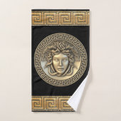Medusa Golden Gorgon Griekse Sleutel Zwart Bad Handdoek (Handdoek)