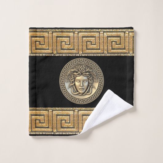 Medusa Golden Gorgon Griekse Sleutel Zwart Bad Handdoek (Wasdoekje)