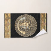 Medusa Golden Gorgon Griekse Sleutel Zwart Bad Handdoek (Handdoek)