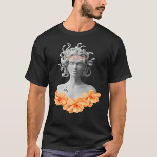 Medusa Gorgon Greek Mythology Oranje Floral T-shirt