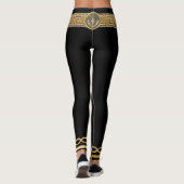 Medusa Griekse Sleutel Basic Goud op Zwart Designe Leggings (Achterkant)