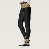 Medusa Griekse Sleutel Basic Goud op Zwart Designe Leggings (Links)