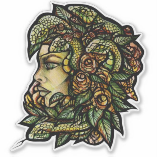 Medusa Groene Slangen Gorgon Sticker (Voorkant)