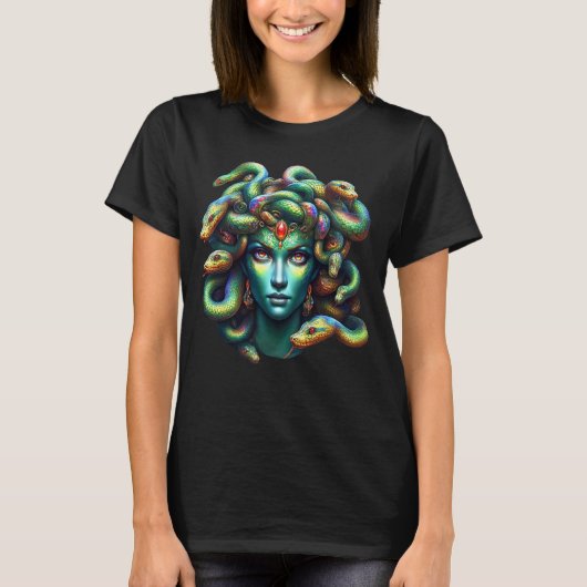Medusa Hoofd Griekse Mythologie Slang Haar Lady T-shirt (Voorkant)