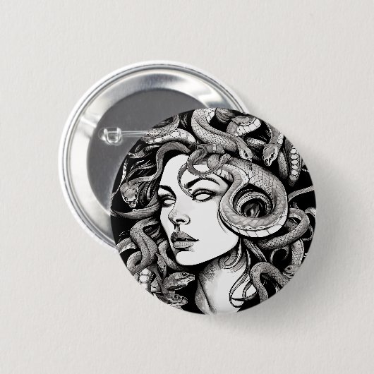 Medusa hoofd tattoo stijl ronde button 5,7 cm (Voorkant /achterkant)