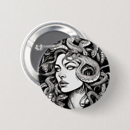 Medusa hoofd tattoo stijl ronde button 5,7 cm