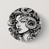 Medusa hoofd tattoo stijl ronde button 5,7 cm (Voorkant)