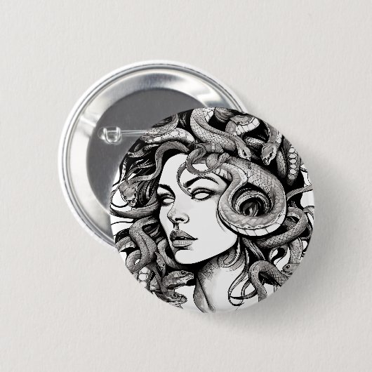 Medusa hoofd tattoo stijl ronde button 5,7 cm (Voorkant /achterkant)
