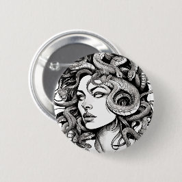 Medusa hoofd tattoo stijl ronde button 5,7 cm