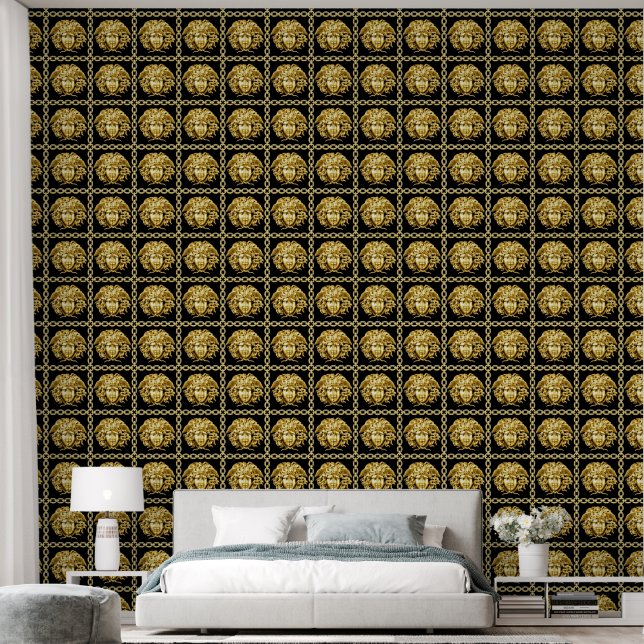 Medusa in ketens Goud op Black Designer Behang (Slaapkamer)