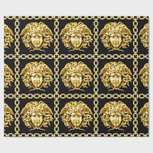 Medusa in kettingen zwart en goud cadeaupapier (Vlak)
