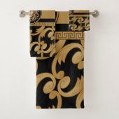 Medusa luxe Baroque Gold & Black Bath Towel Set Bad Handdoek (Insitu)