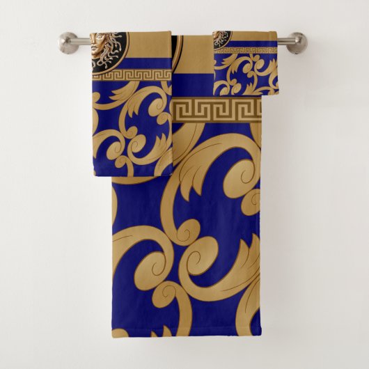 Medusa luxe Baroque Gold en Blue Bad Handdoek (Insitu)