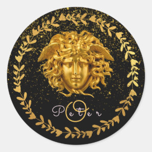 Medusa Mask Gold Glitter Medusa Haute Couture Ronde Sticker