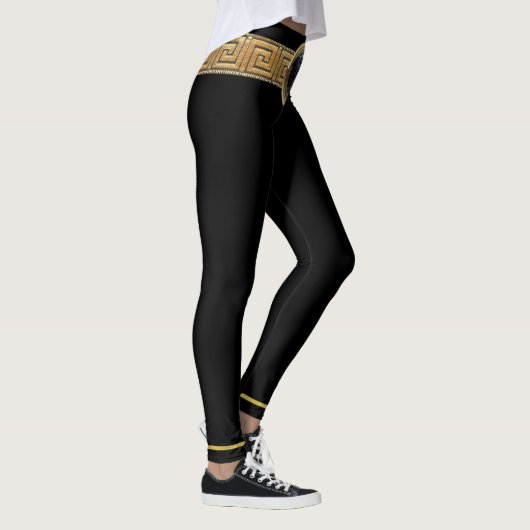 Medusa Noire en Griekse sleutel op zwarte Leggings (Rechts)