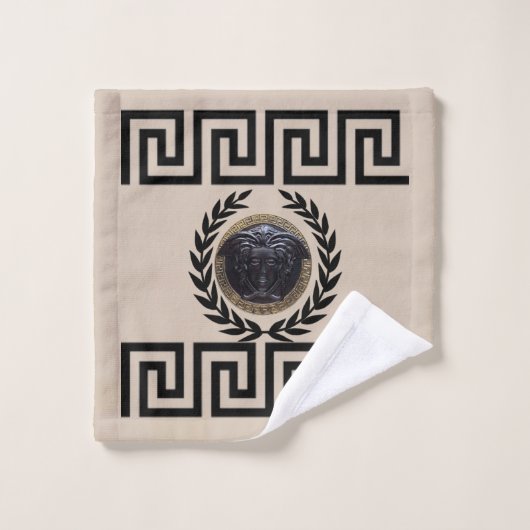 Medusa Noire, Griekse sleutel, Laurel krans, Beige Bad Handdoek (Wasdoekje)