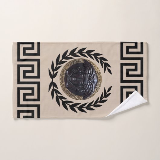 Medusa Noire, Griekse sleutel, Laurel krans, Beige Bad Handdoek (Handdoek)