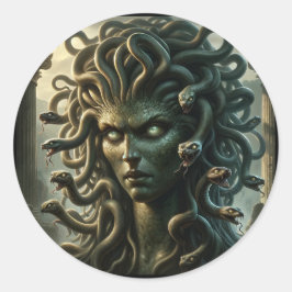 Medusa staat van de dood hoofd van slangen ronde sticker
