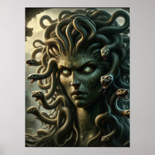 Medusa Starende Dodenhoofd van Slangen Poster