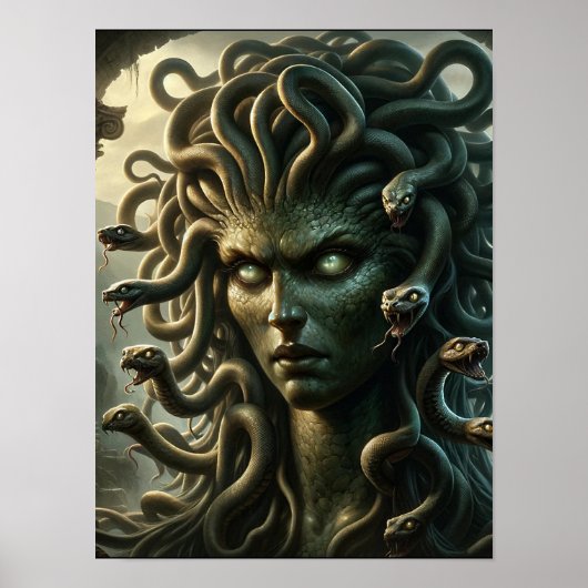 Medusa Starende Dodenhoofd van Slangen Poster (Voorkant)
