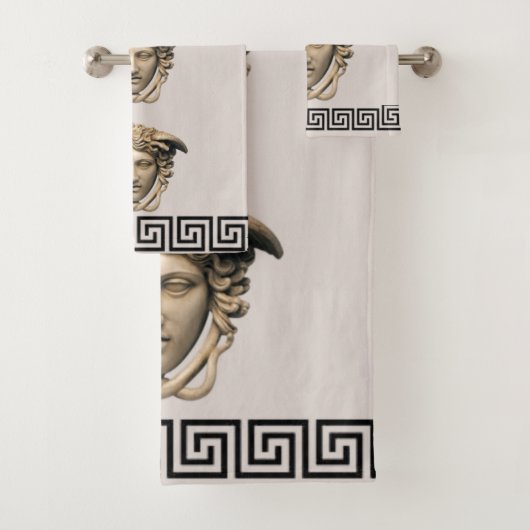 Medusa Stone Beige Grieks-Key Gast Gift Handdoek S (Insitu)