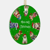 Mee-owy Kerst Feestelijke Katten op Groene Glitter Keramisch Ornament (Rechts)
