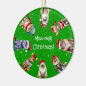 Mee-owy Kerst Feestelijke Katten op Groene Glitter Keramisch Ornament (Links)