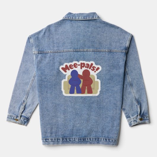 Mee Pals Fun Meeple Gamer Vrienden Cartoon Denim Jacket (Achterkant)