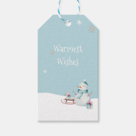 Mee warmste wensen Sneeuwman slee cadeaus  Cadeaulabel