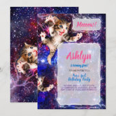 Meeauw! Cat Jumping in Space Party Invitation Kaart (Voorkant / Achterkant)