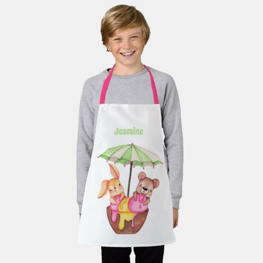 Meegepersonaliseerde kom met leuke dieren voor mei schort (Gedragen)