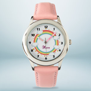 Meeisjes Cirkel Regenboog Naam Frame Horloge