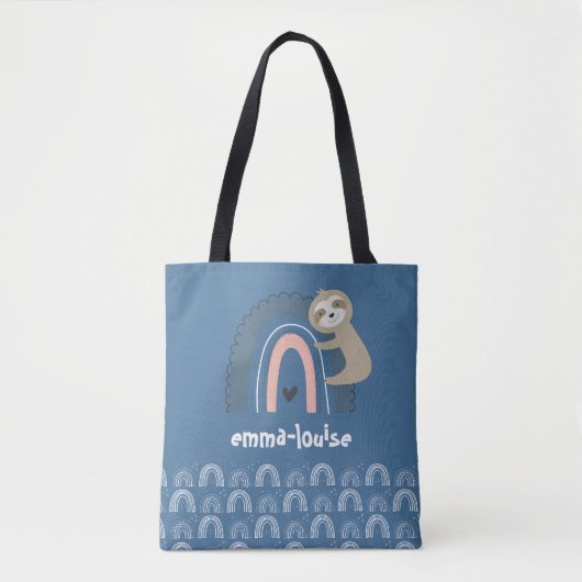 Meeisjes Cute Blauwe Luiaard Regenboog Naam Tote Bag (Voorkant)