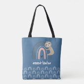 Meeisjes Cute Blauwe Luiaard Regenboog Naam Tote Bag (Achterkant)